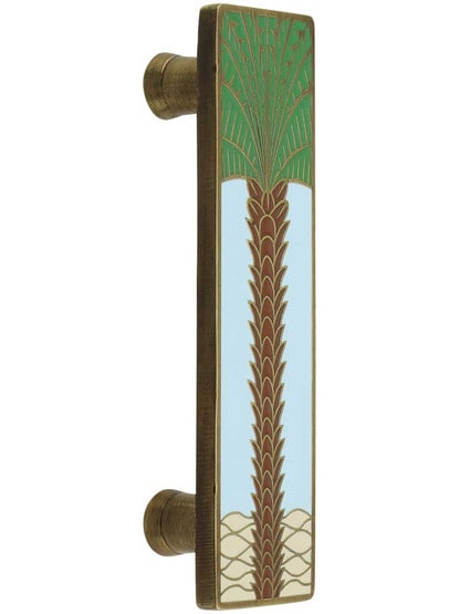 Royal Palm Enameled Vertical Pull in Ant Brass/Periwinkle.